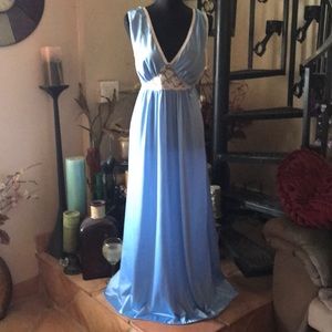 Vintage Lorraine Blue Maxi Long Nightgown Chemise Night Full Slip Dress Lingerie